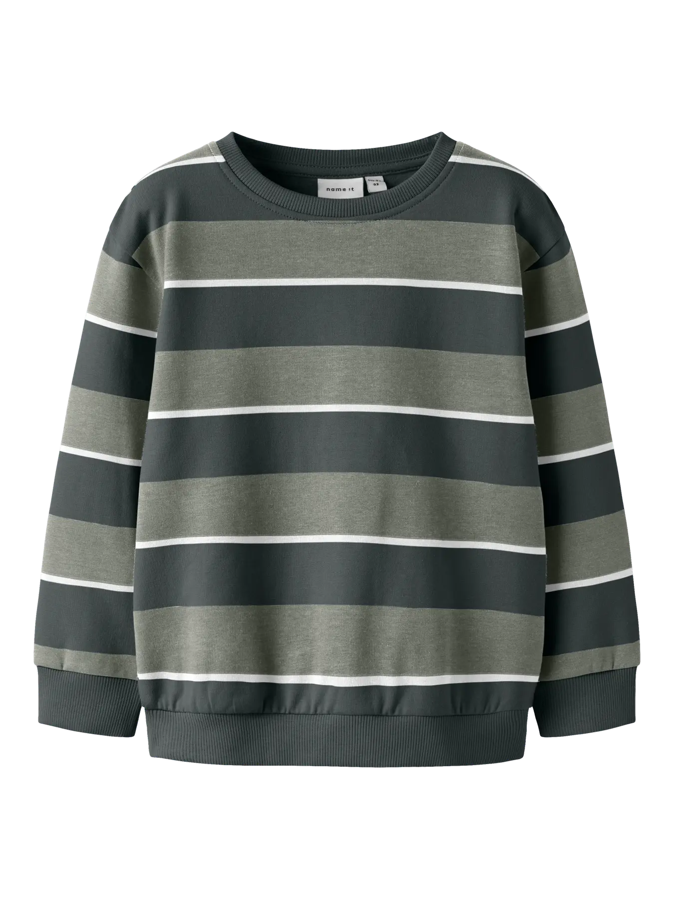 Green and white striped sweater on a light gray background