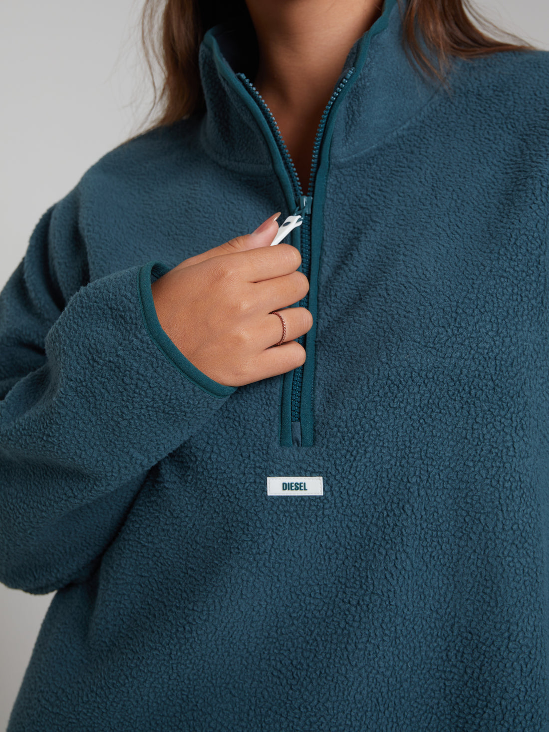 Ladies Kai Fleece Half Zip - Alpine Green-Zip Fastening View