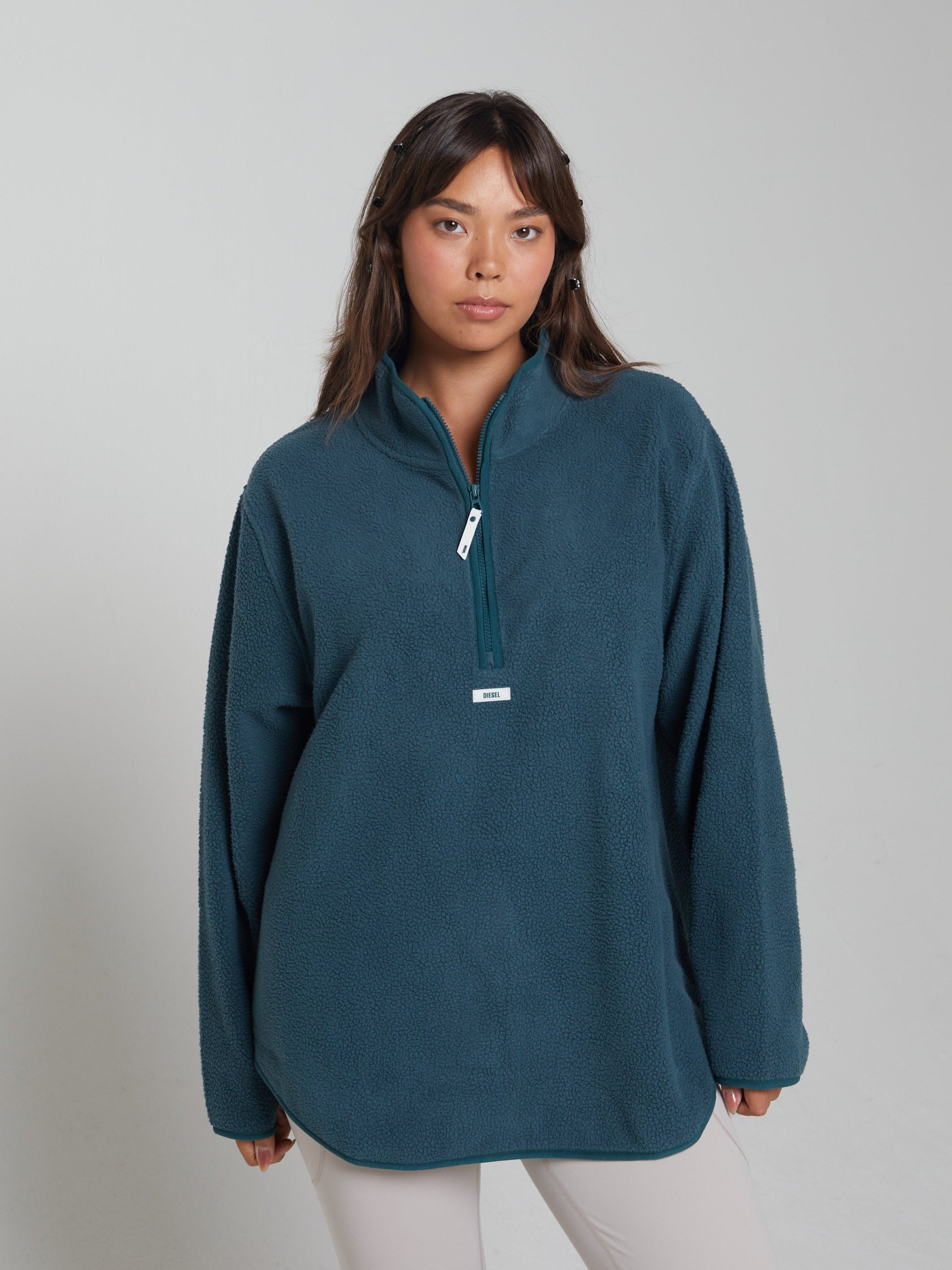 Ladies Kai Fleece Half Zip - Alpine Green-Model 2 Front View