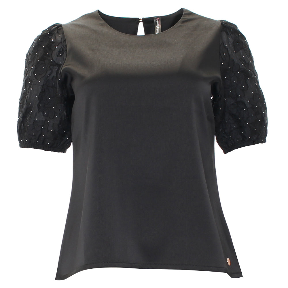 Ladies Kally Black Top-Ghost Front View