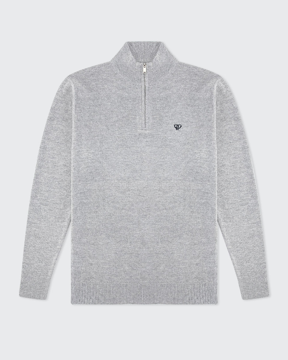 Men's Grey Knitted 1/4 Zip-Ghost View