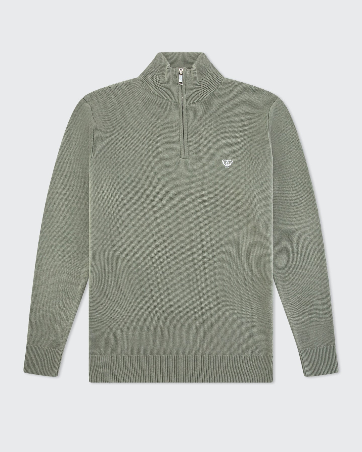 Men's Khaki Knitted 1/4 Zip-Ghost Front View