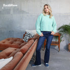 RANT & RAVE LADIES Kym Dark Indigo Flare Jeans DARK INDIGO model front view