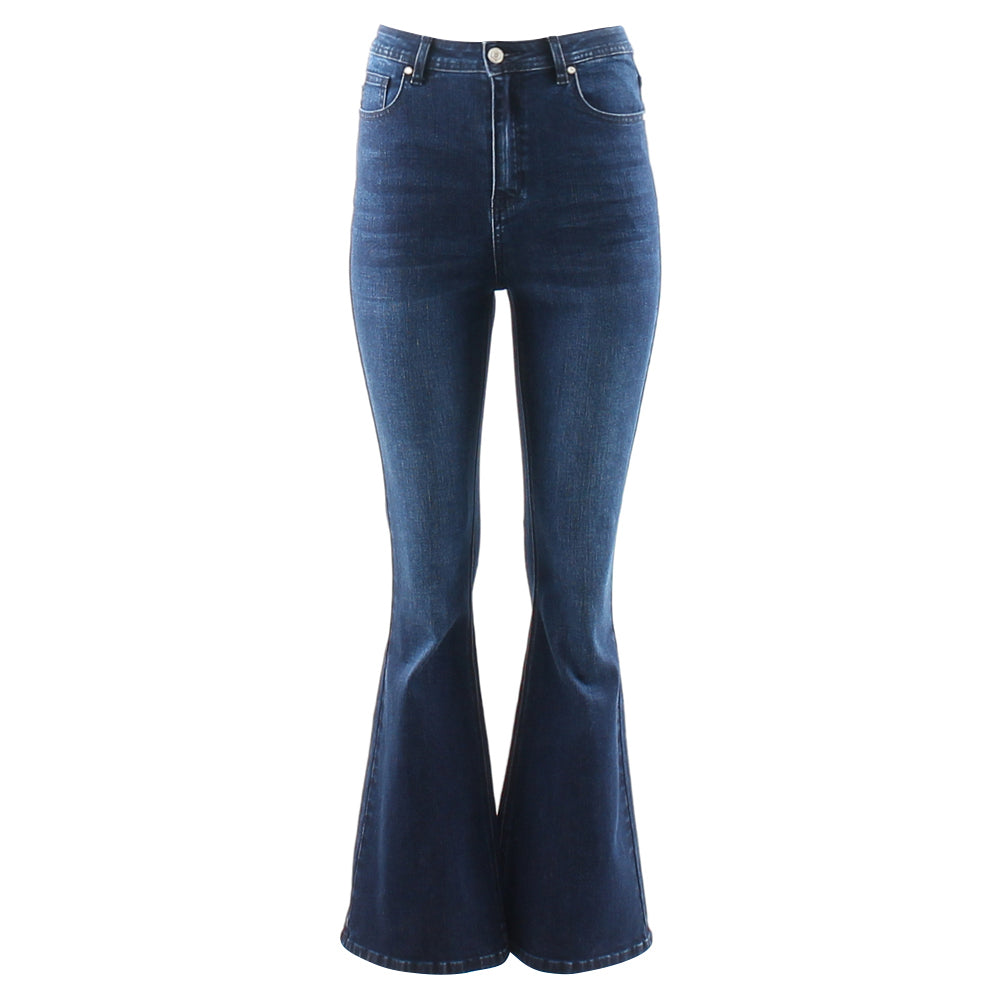 Ladies Kym Dark Indigo Flare Jeans-Ghost Front View