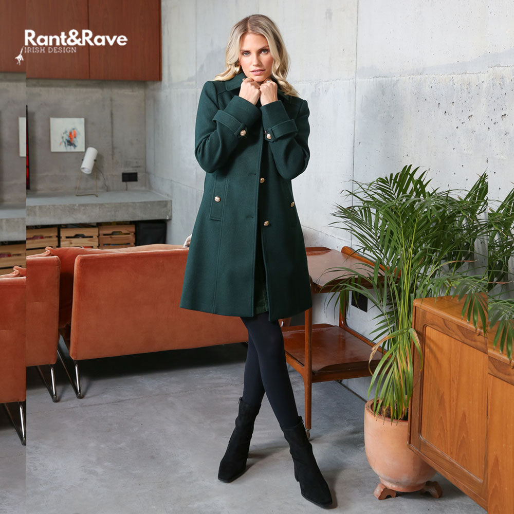Ladies Kyrie Green Coat-Model Full Front View