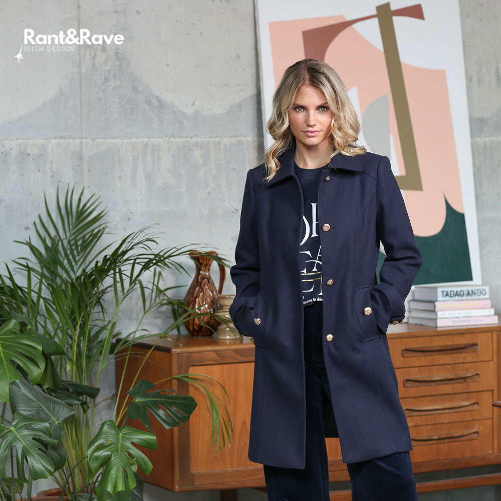 Ladies Kyrie Navy Coat-Closer View of the Front