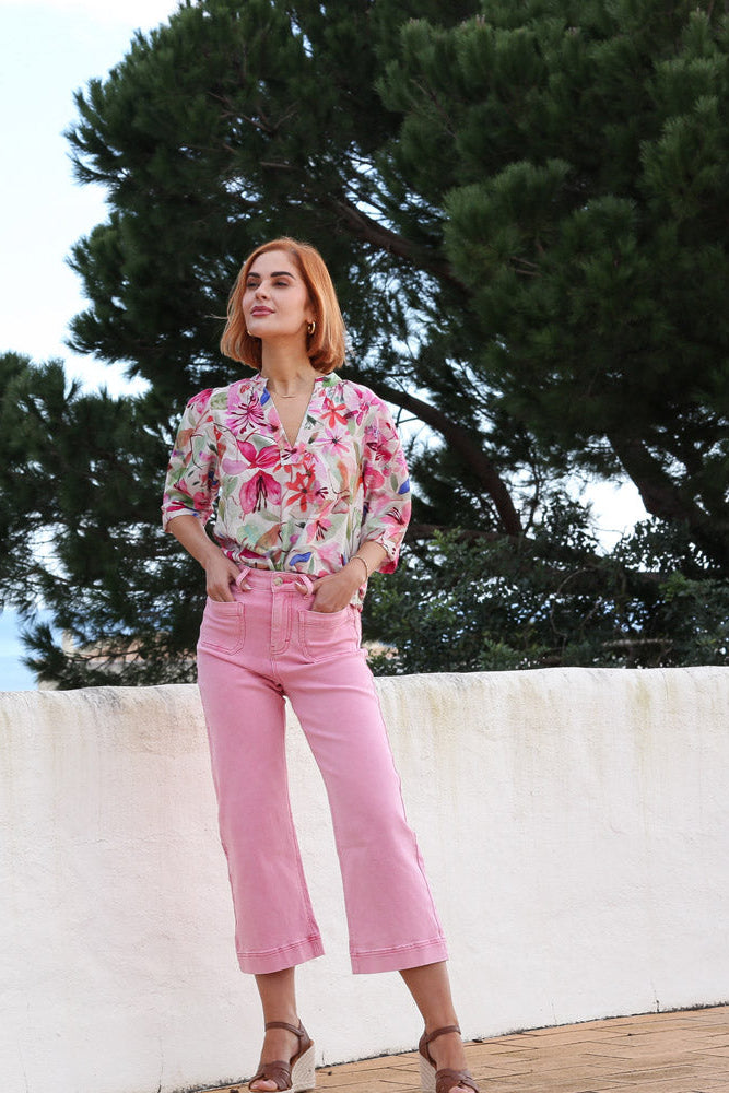 RANT & RAVE LADIES Laine Crop Wide Leg Pink Ice Jeans Pink Ice detail view