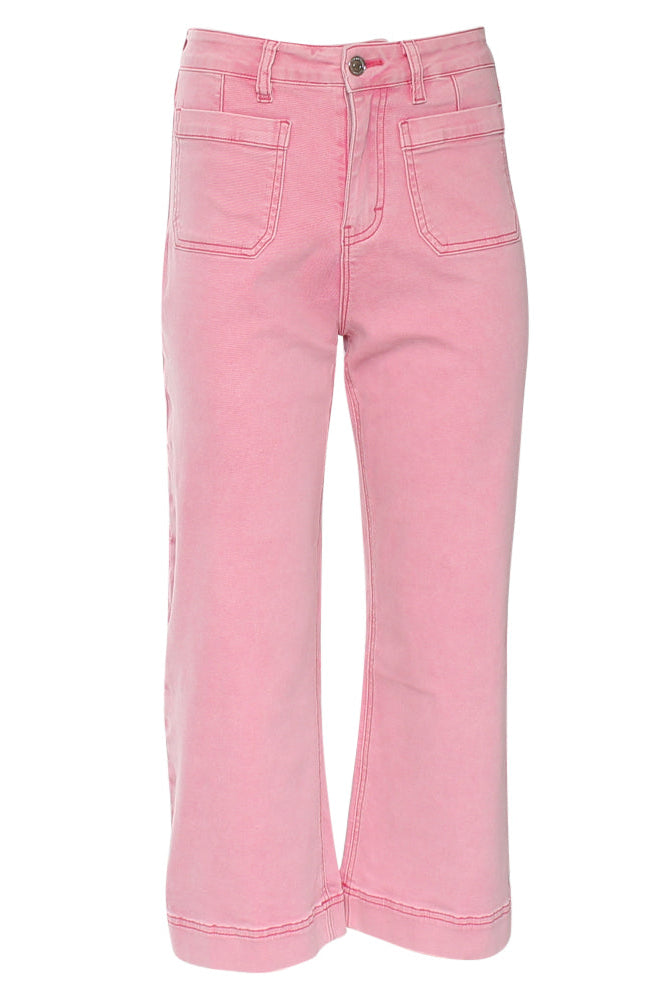 Rant & Rave Laine Crop Wide Leg Jean Pink Ice, front view