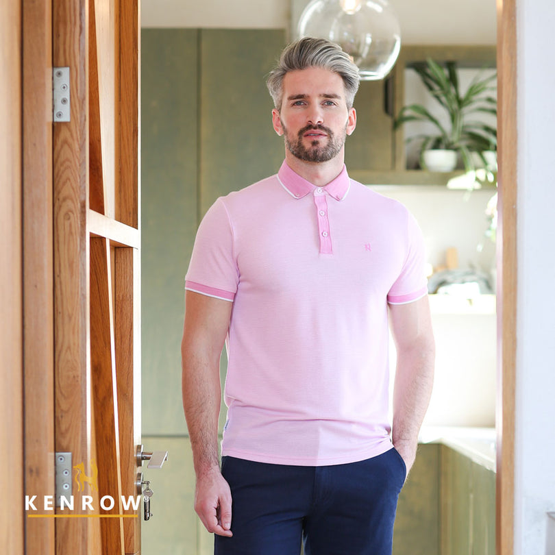 Men's Leigh Pink Polo Shirt-Model Front View