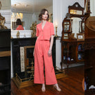 Second model view of coral co-ord trousers