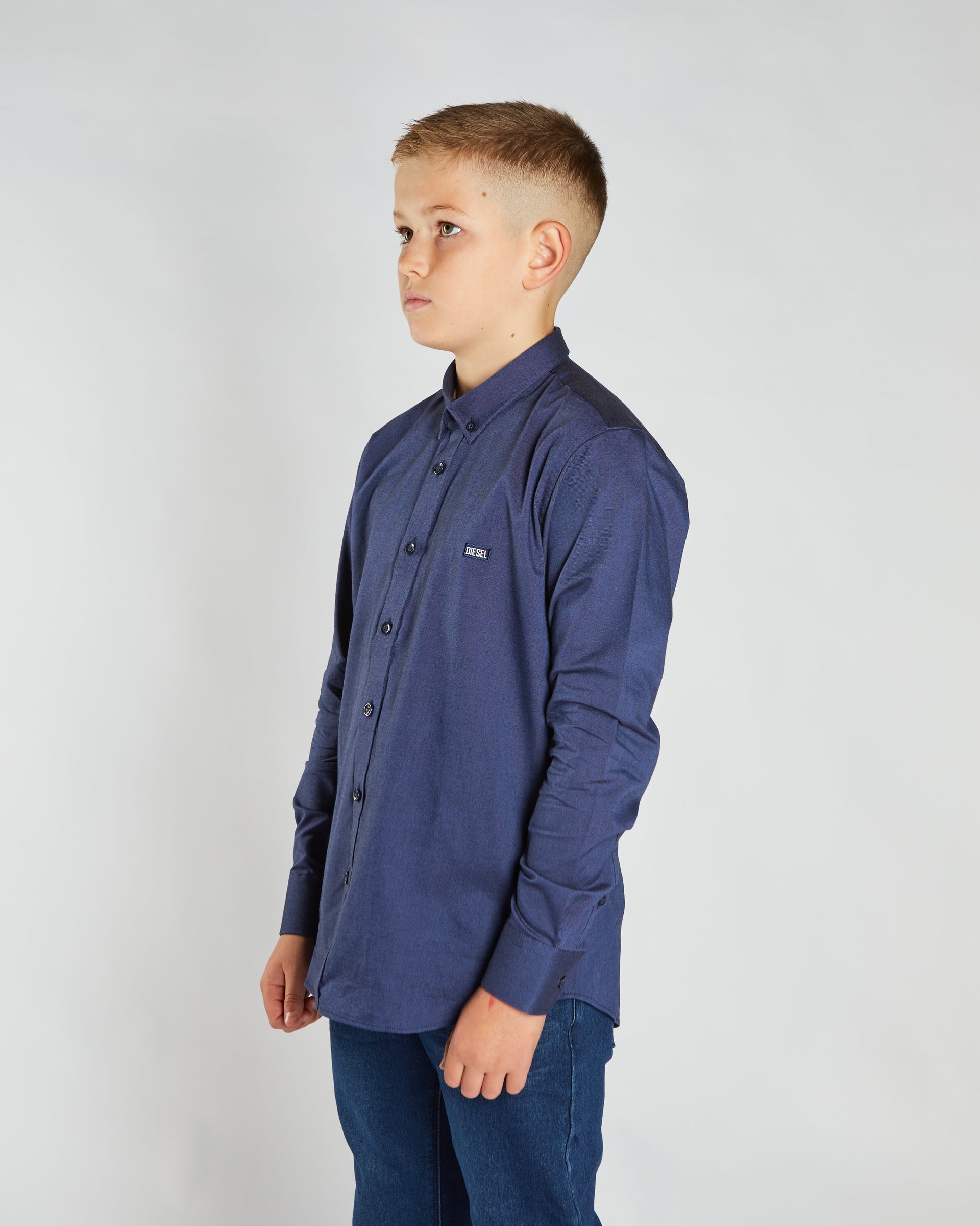 DIESEL KIDS Lloyd Oxford Navy Shirt Navy model front view