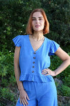 RANT & RAVE LADIES Lois Blue Co-Ord BLUE model front view