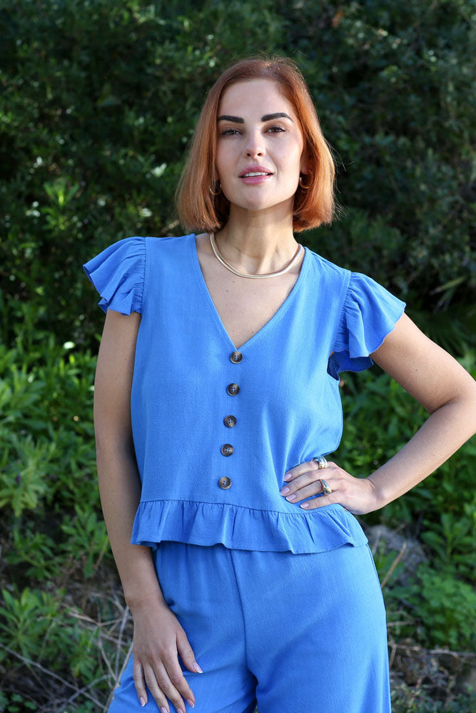 RANT & RAVE LADIES Lois Blue Co-Ord BLUE model front view