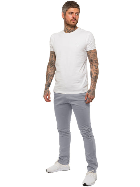 Enzo Light Grey Slim Fit Chino-Full model view