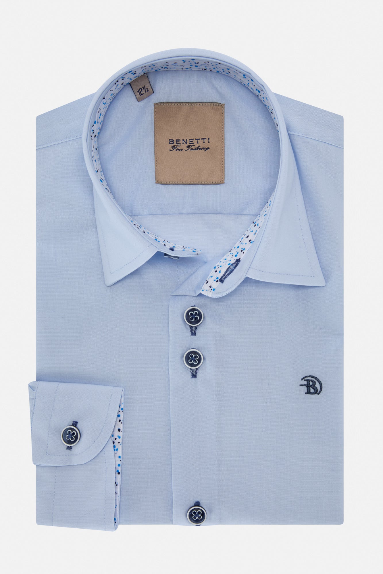 Boys Leo Sky Blue Shirt-Inside Collar View