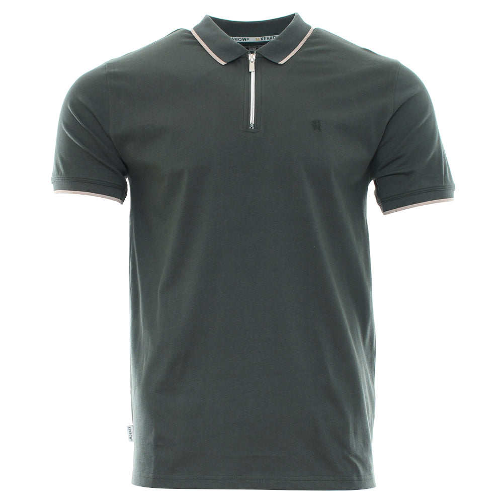 Men's Luca Dark Olive Zip Polo-Ghost Front View