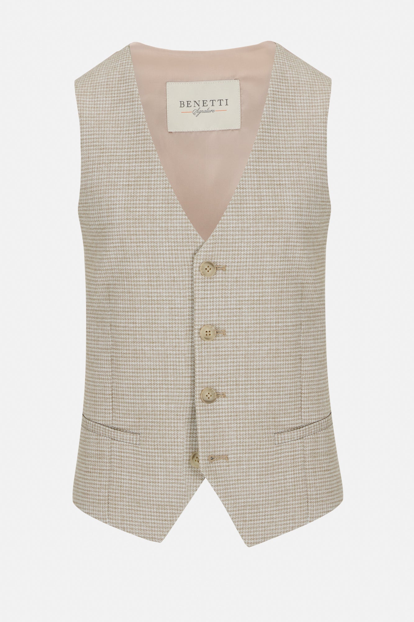 Lucas beige checkered vest on a white background, featuring the brand 'Benetti'.