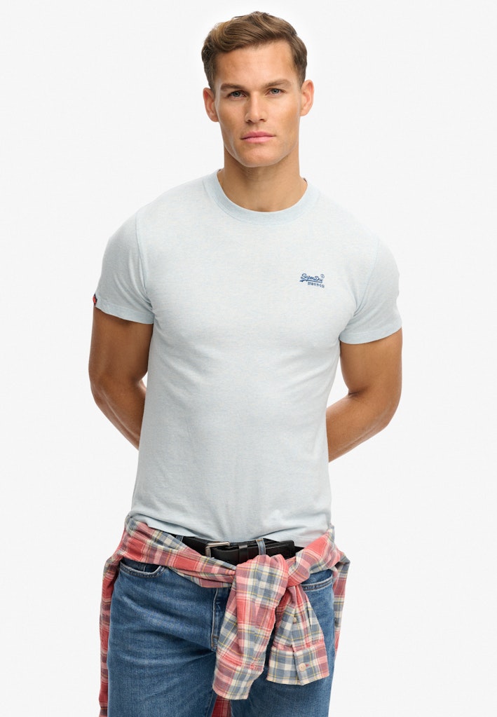 SUPERDRY Essential Logo Emb Tee icy blue marl navy chest logo front view