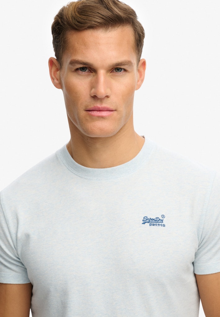 SUPERDRY Essential Logo Emb Tee Icy Blue Marl/Navy front chest logo detail
