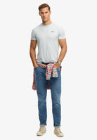 SUPERDRY Essential Logo Emb Tee-Icy Blue Marl/navy Icy Blue Marl/Navy model front view