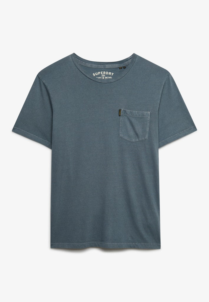 Flat lay of the Classic Essential Pocket Blue Mirage T-Shirt