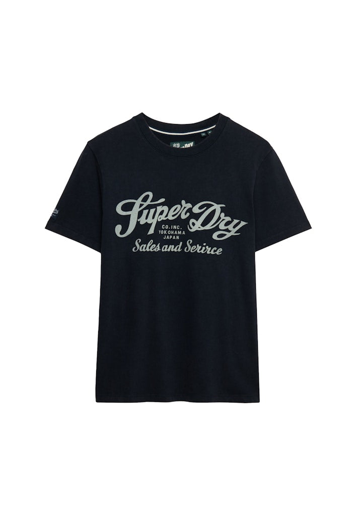 SUPERDRY Industry Worker Relaxed Tee Eclipse Navy front view with logo print