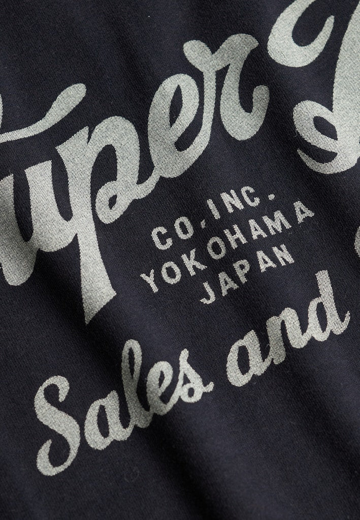SUPERDRY Industry Worker Relaxed Tee-Eclipse Navy fabric print detail close-up