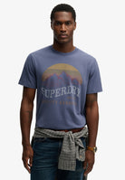 SUPERDRY Outdoors Mountain Rlxd Tee soft navy t-shirt front view with graphic print
