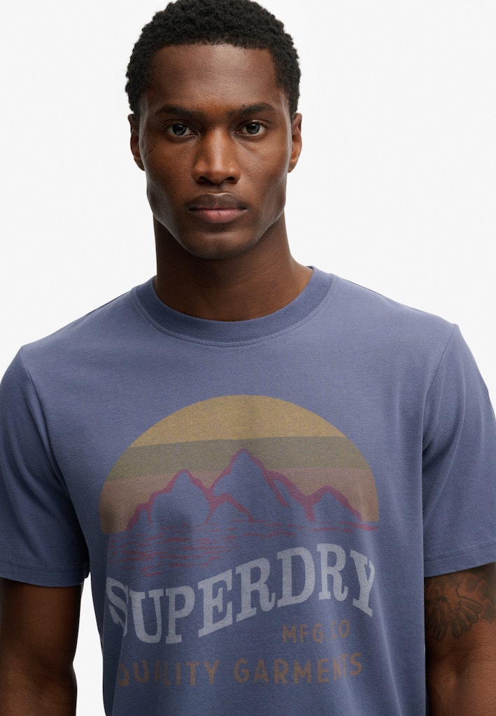 SUPERDRY Outdoors Mountain Rlxd Tee Soft Navy t-shirt front upper detail