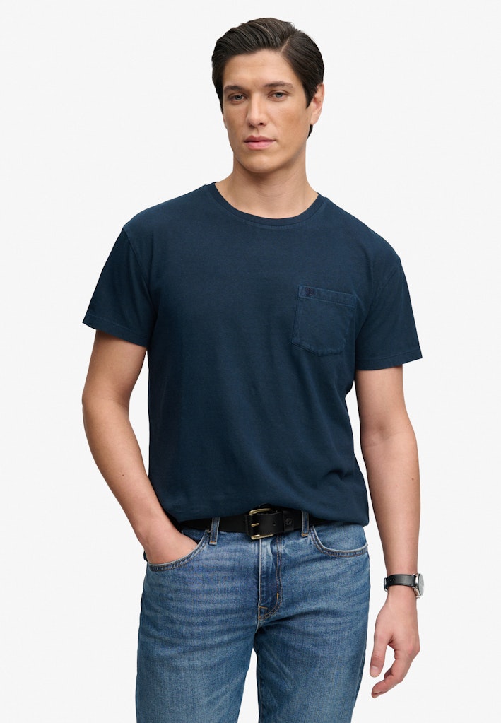 Superdry Cotton Classic Linen Pocket Tee in Eclipse Navy front model view