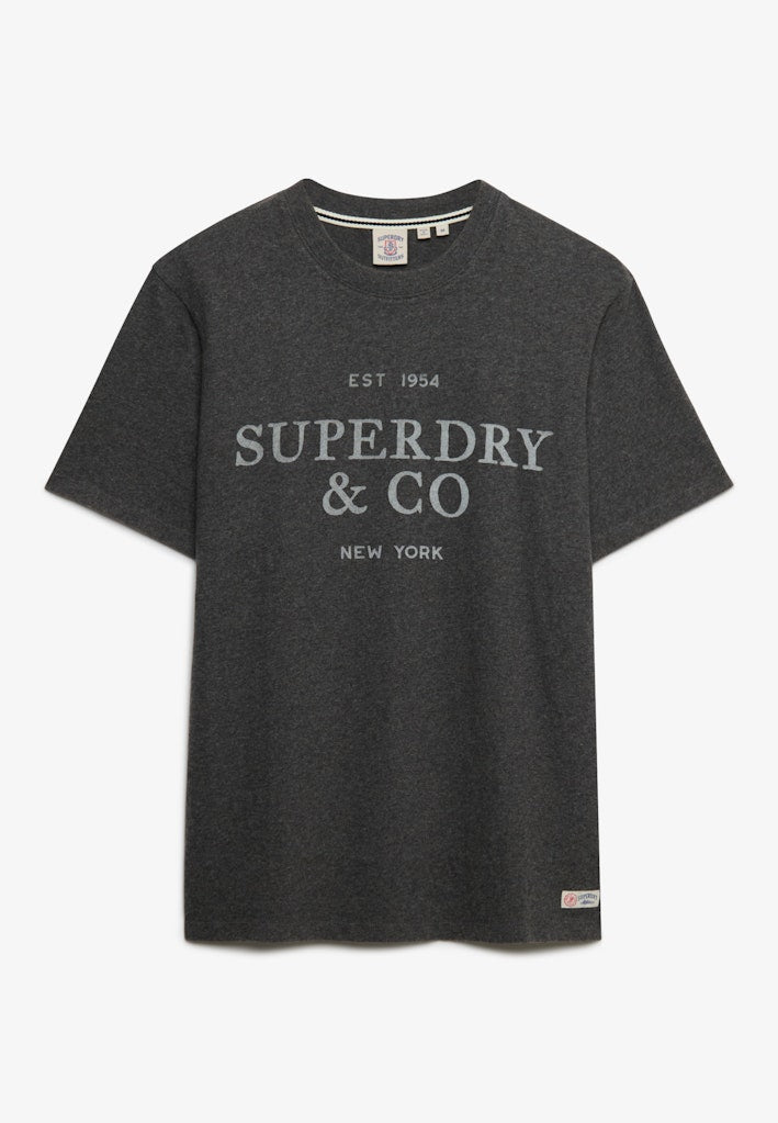 Superdry 1954 Company Relaxed Tee in Light Charcoal Marl front view