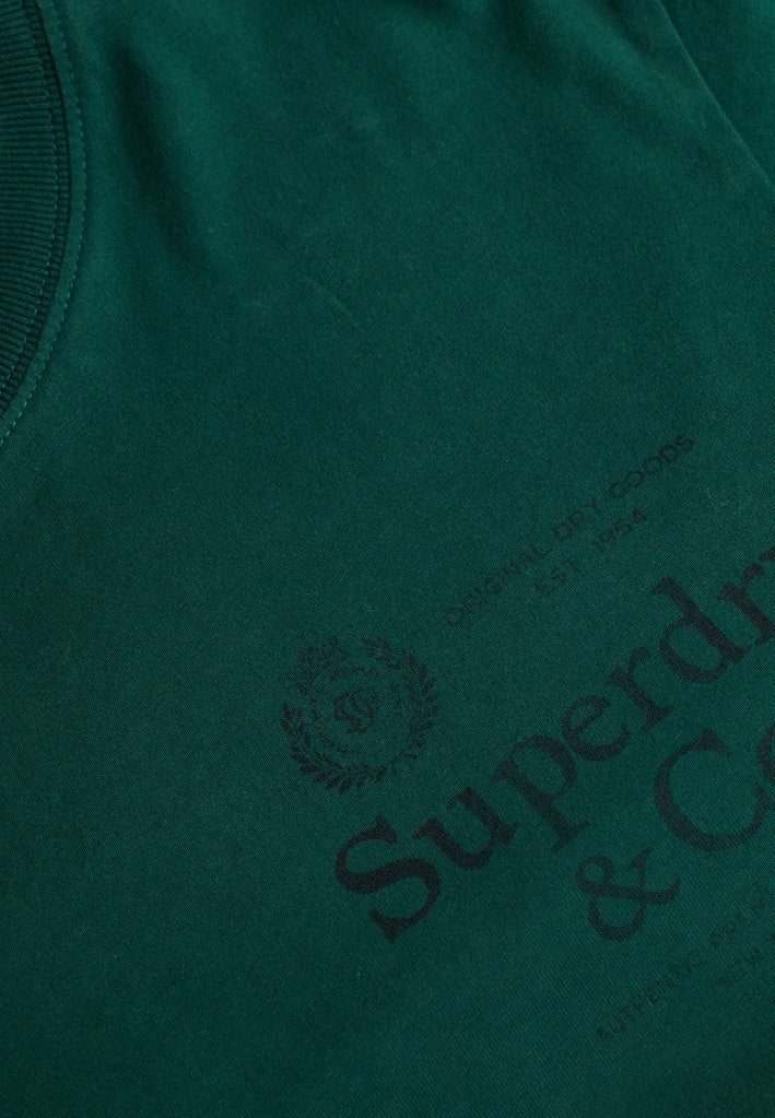 Superdry 1954 Company Relaxed Tee in Varsity Green logo print detail