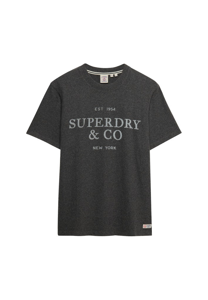 Superdry 1954 Company Relaxed Tee in Light Charcoal Marl angled view