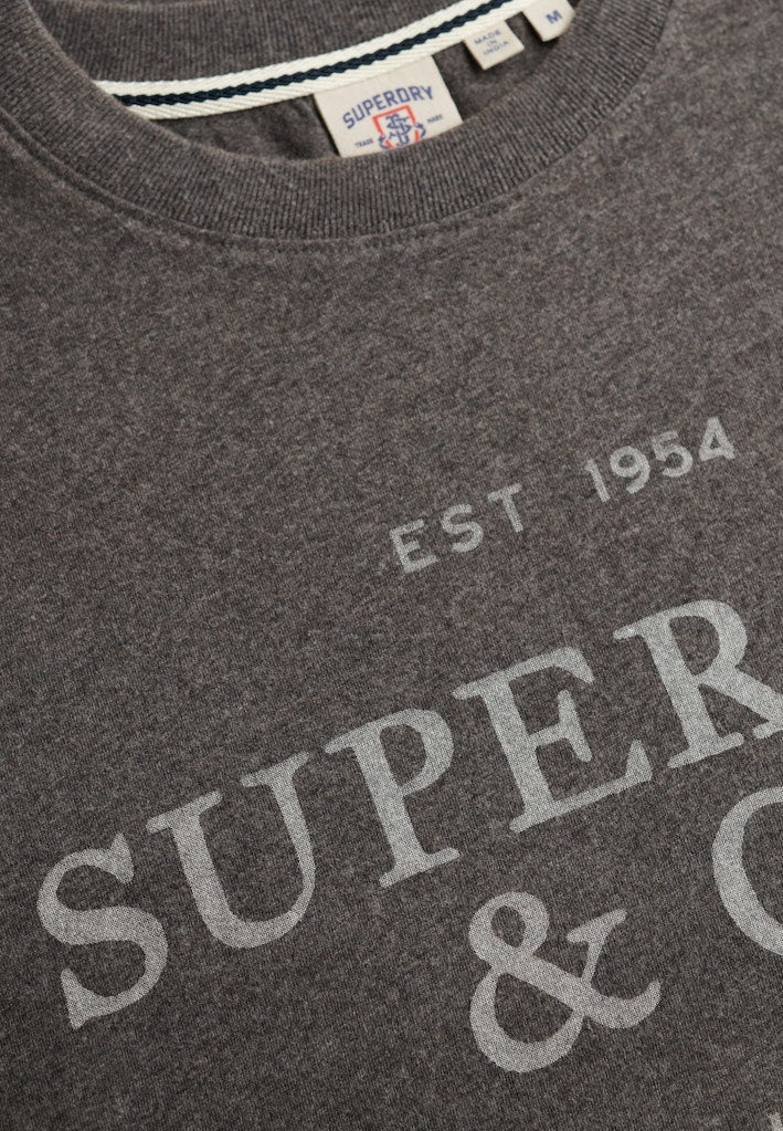 Superdry 1954 Company Relaxed Tee in Light Charcoal Marl logo print detail