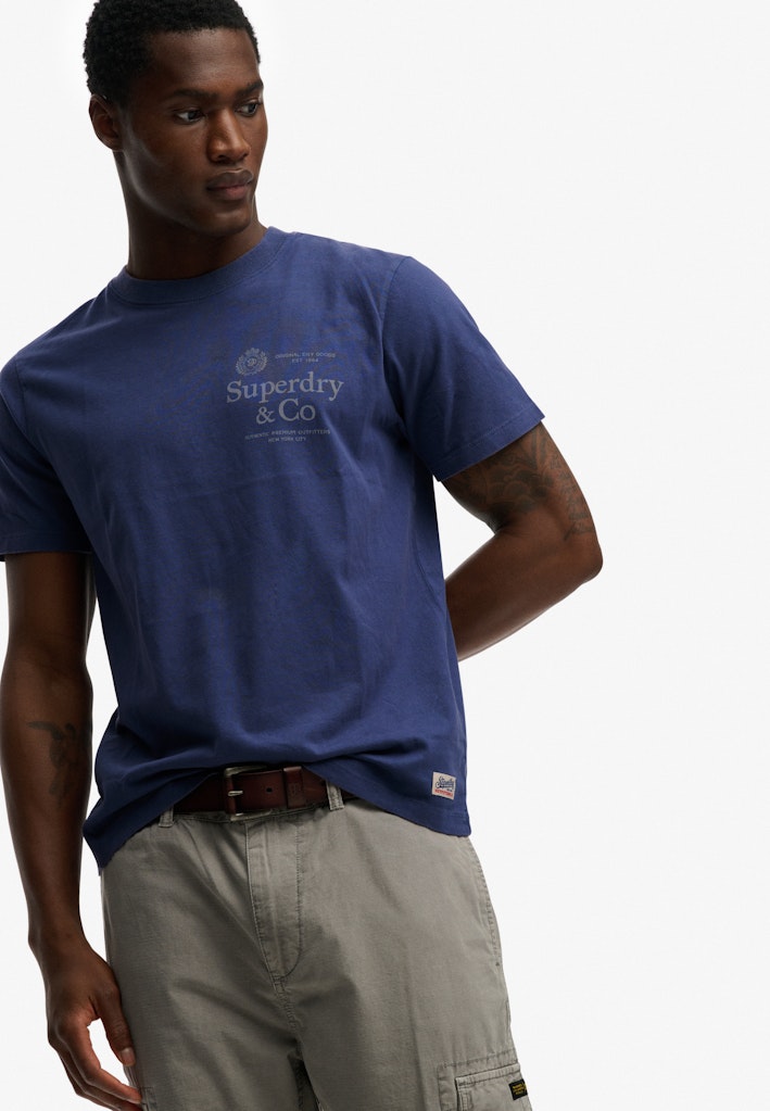 Superdry 1954 Company Relaxed Tee in Hampton Blue angled model view