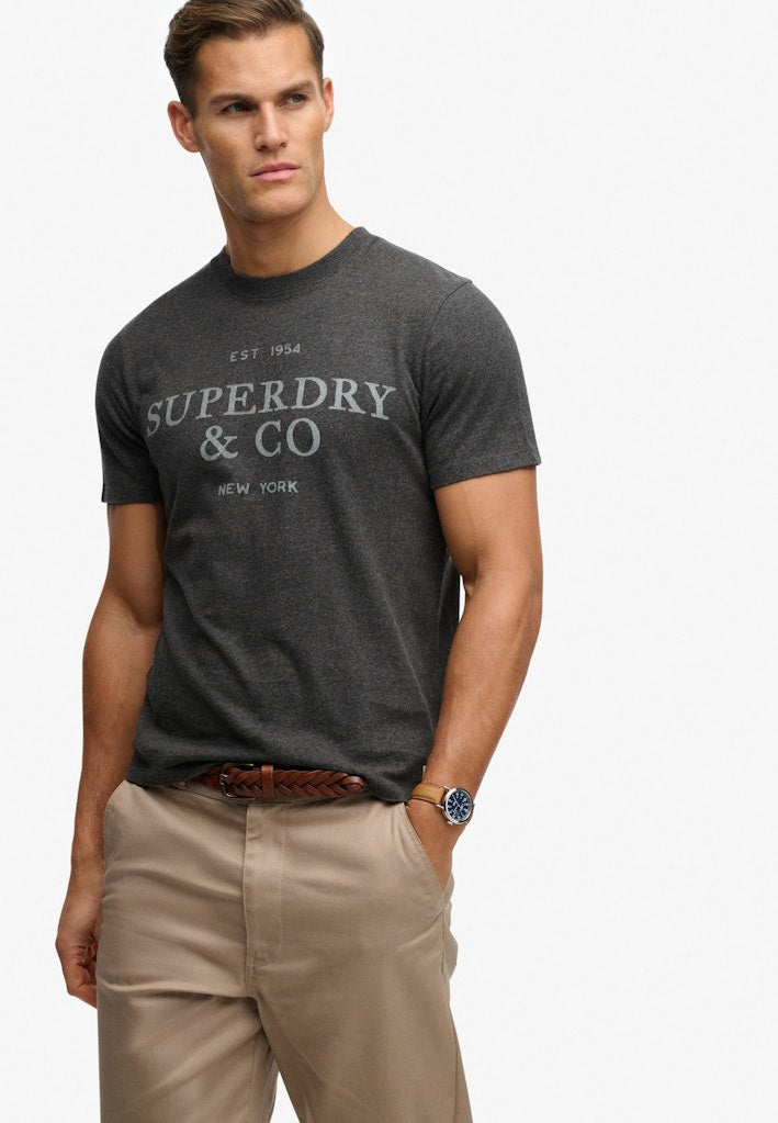 Superdry 1954 Company Relaxed Tee in Light Charcoal Marl angled model view