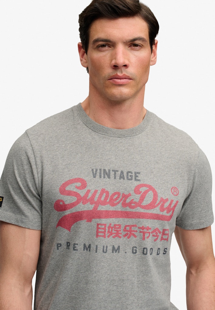 Superdry Vintage Logo Heritage Relaxed Tee in Dark Vintage Grey Marl half model view