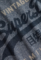 Superdry Vintage Logo Heritage Relaxed Tee in Denim Blue Marl printed fabric detail