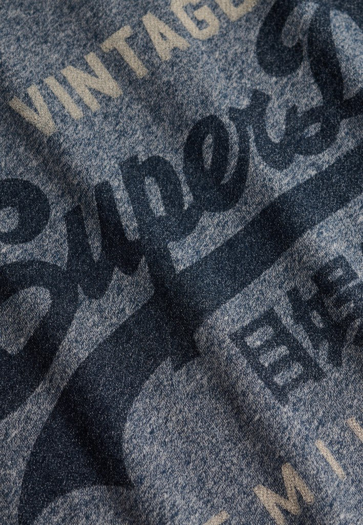 Superdry Vintage Logo Heritage Relaxed Tee in Denim Blue Marl printed fabric detail
