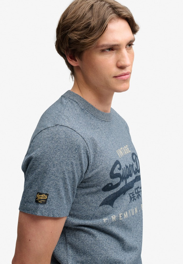 Superdry Vintage Logo Heritage Relaxed Tee in Denim Blue Marl half model view