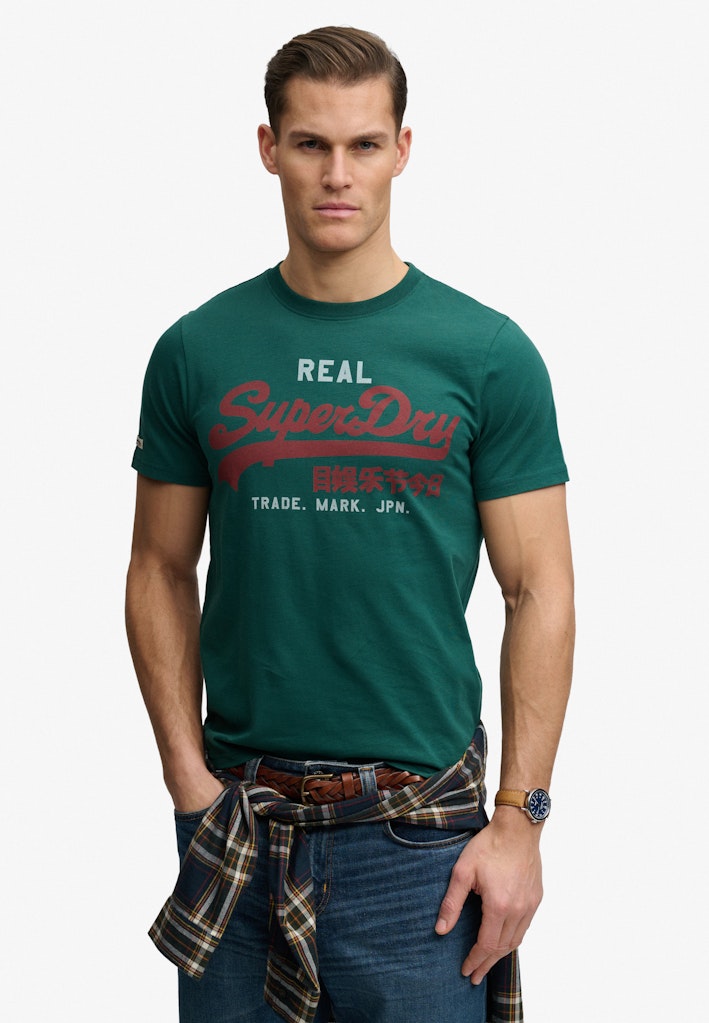 SUPERDRY Vl Classic Tee Varsity Green t-shirt front view with logo print