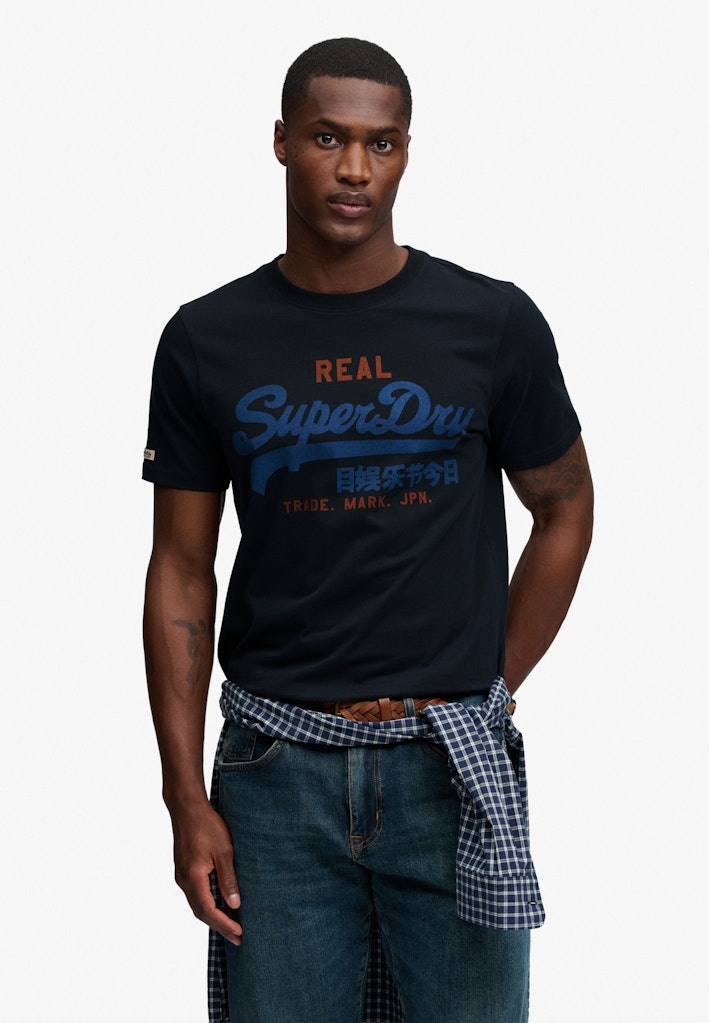 SUPERDRY Vl Classic Tee-Eclipse Navy printed front view
