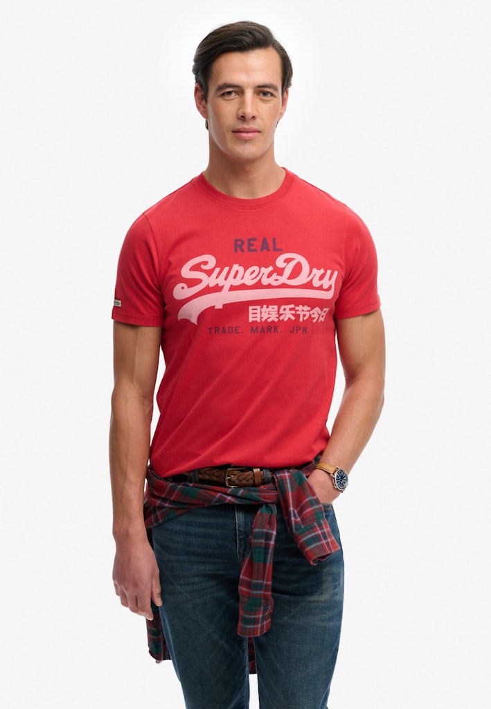 SUPERDRY Vl Classic Tee-Base Red red t-shirt front view with logo print