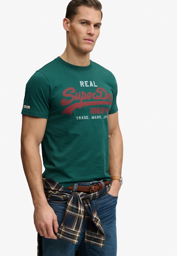 SUPERDRY Vl Classic Tee Varsity Green men's T-shirt front view with printed logo