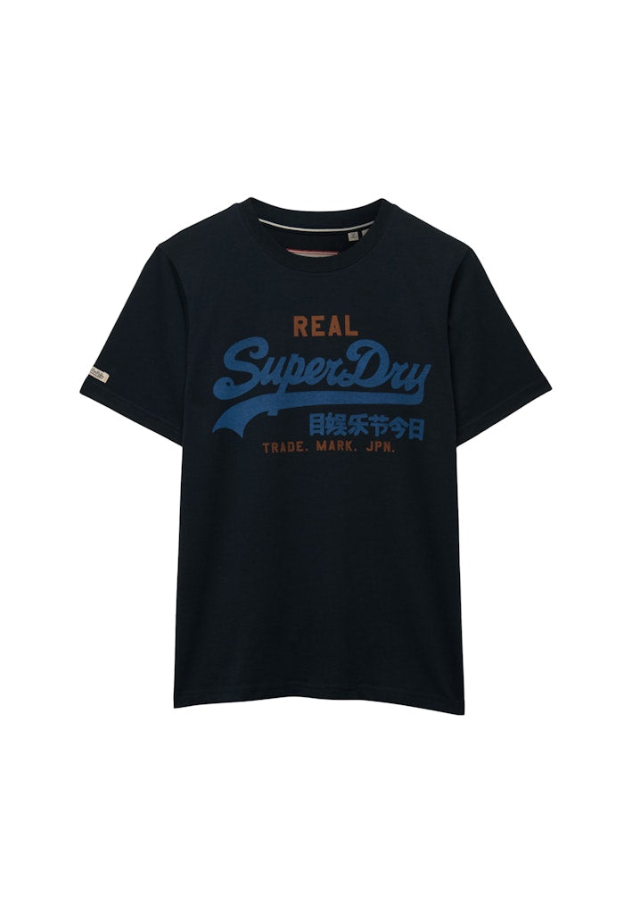 SUPERDRY Vl Classic Tee-Eclipse Navy t-shirt front view with logo print