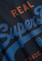 SUPERDRY Vintage Logo Classic Tee-Eclipse Navy Red Eclipse Navy close up view