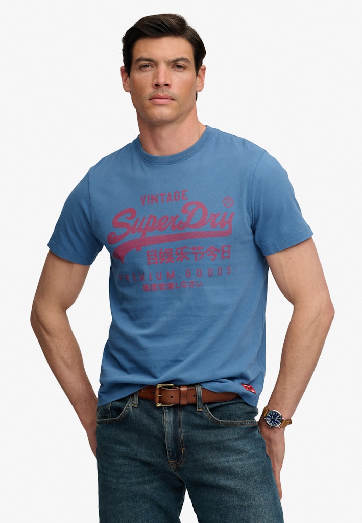 Superdry Vintage Logo Classic Tee in Wedgewood Blue front model view