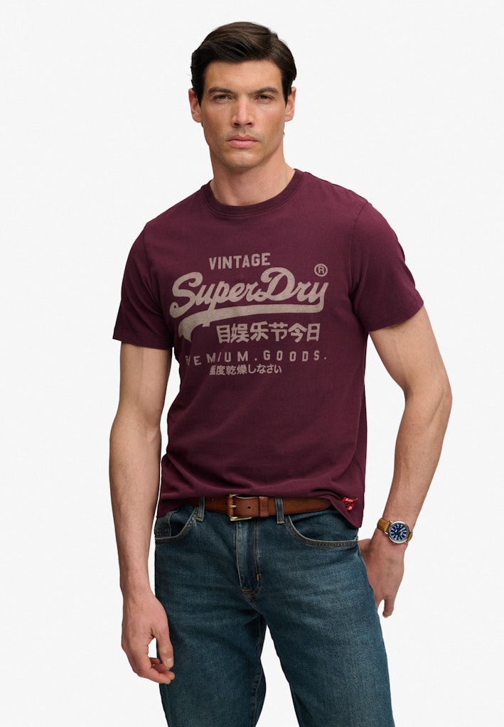 Superdry Vintage Logo Classic Tee in Port Red front model view