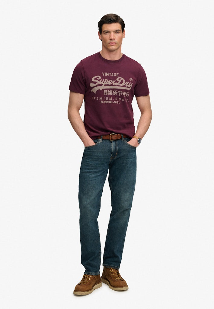 Superdry Vintage Logo Classic Tee in Port Red full length model view