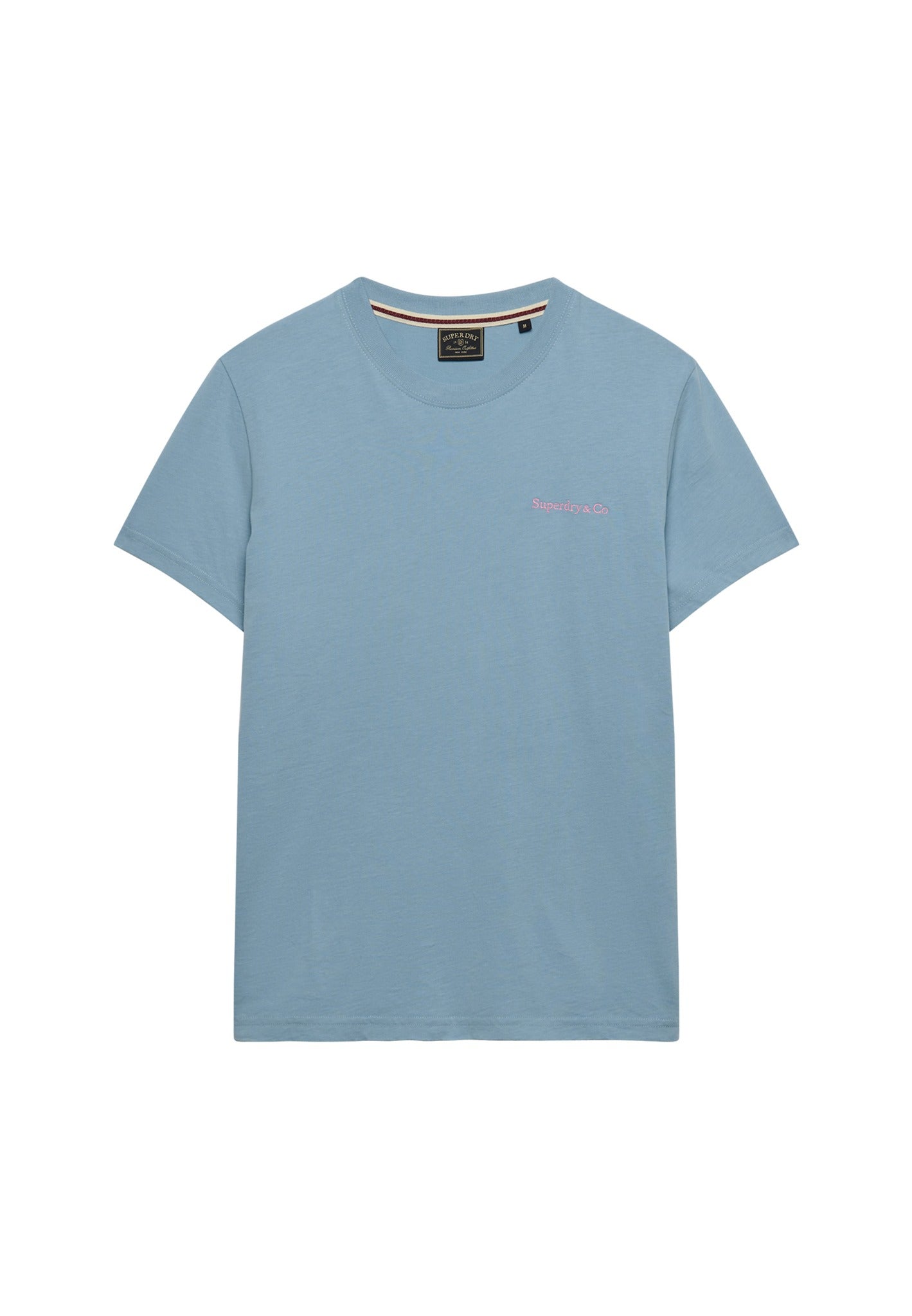 Superdry Essential Company Logo Tee in China Blue/Pink angled view